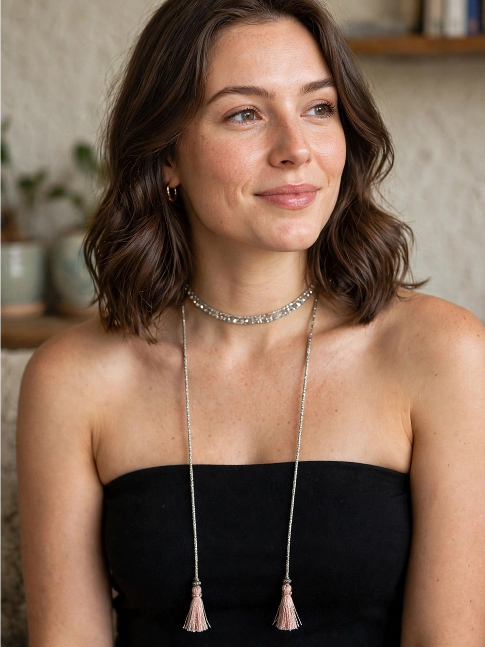 Chan Luu Silver and Tan Crystal Necklace